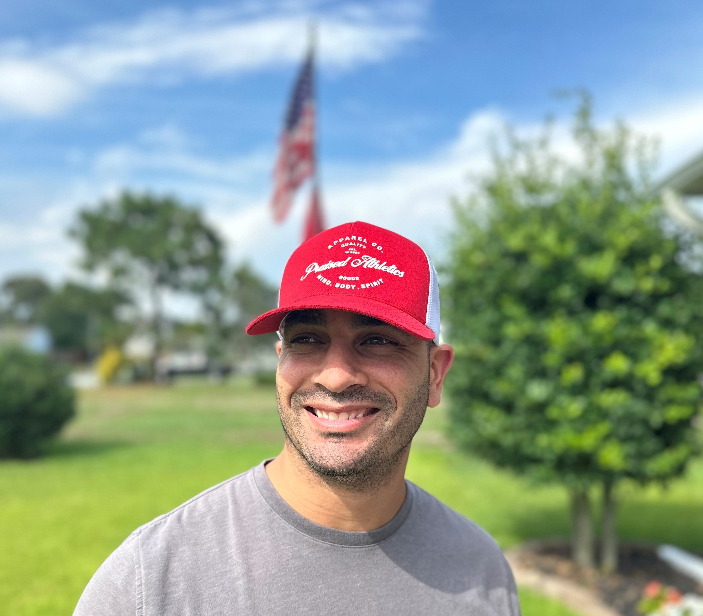 Five-Panel Retro Trucker Cap (Red/White)