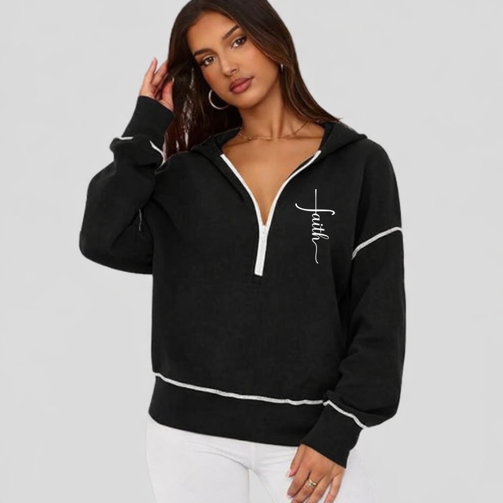 Pullover hooded half-zip sweatshirt