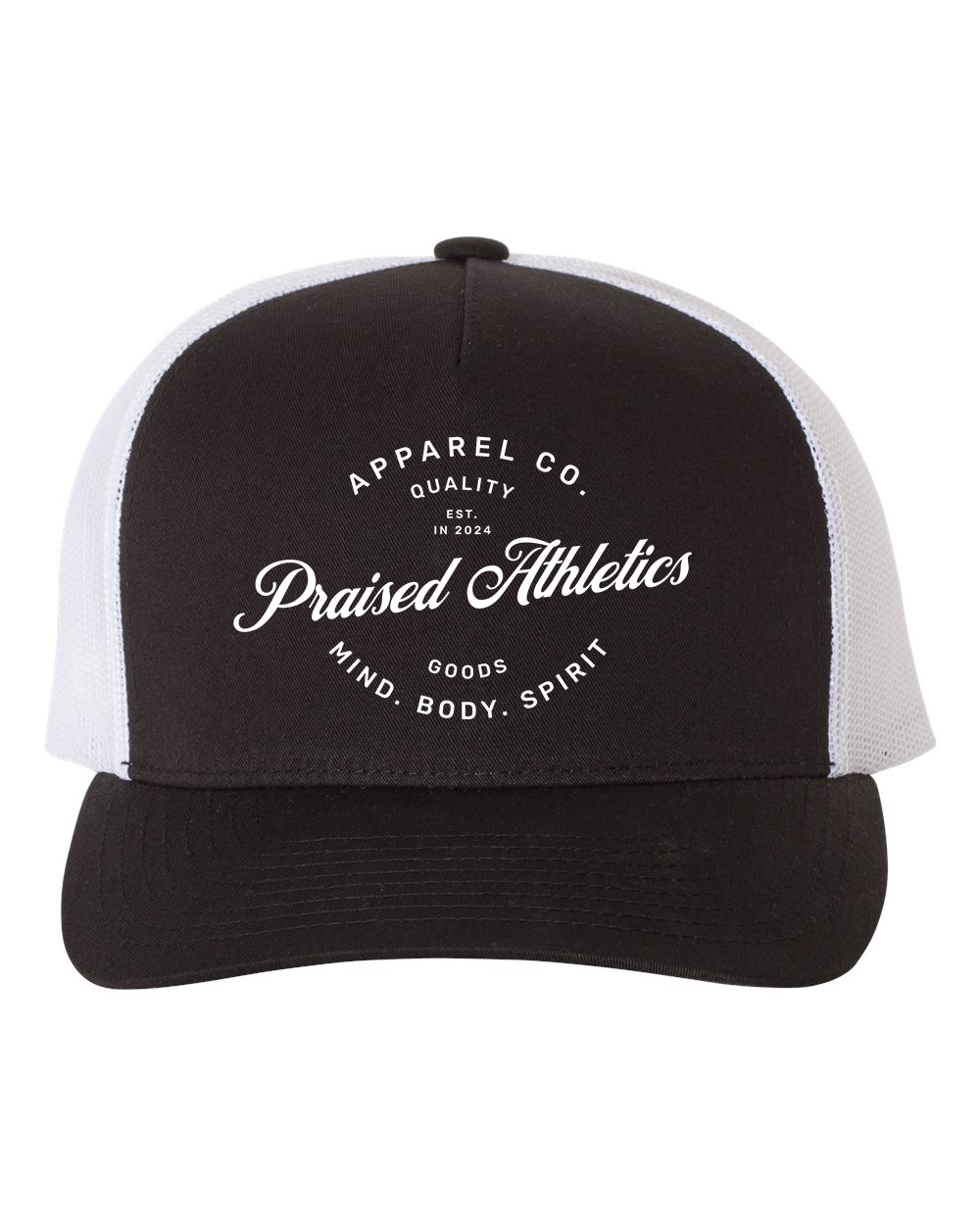 Five-Panel Retro Trucker Cap (Black/White)